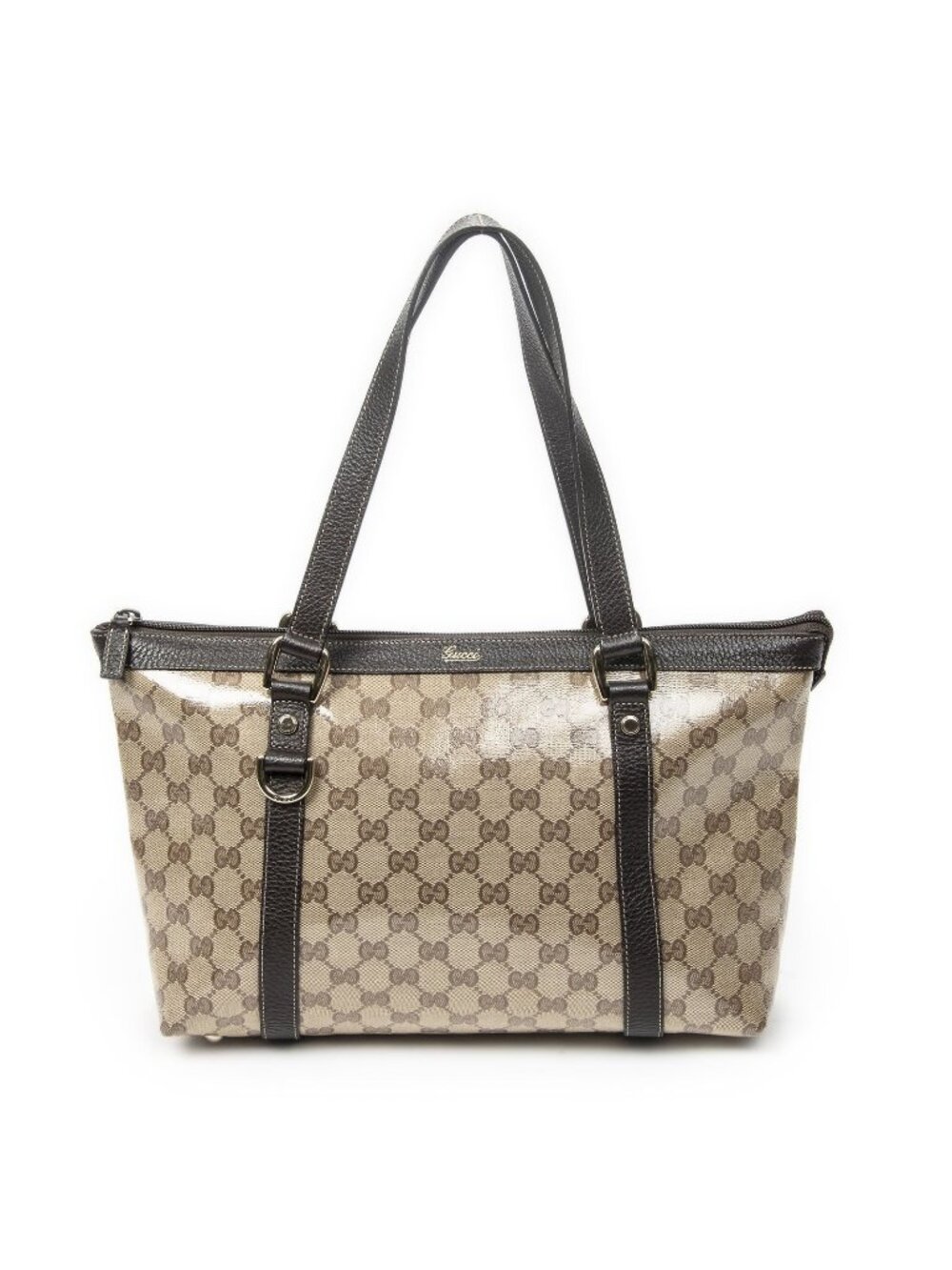 Gucci Abbey Tote Bag Dark Brown Beige Monogram Crystal